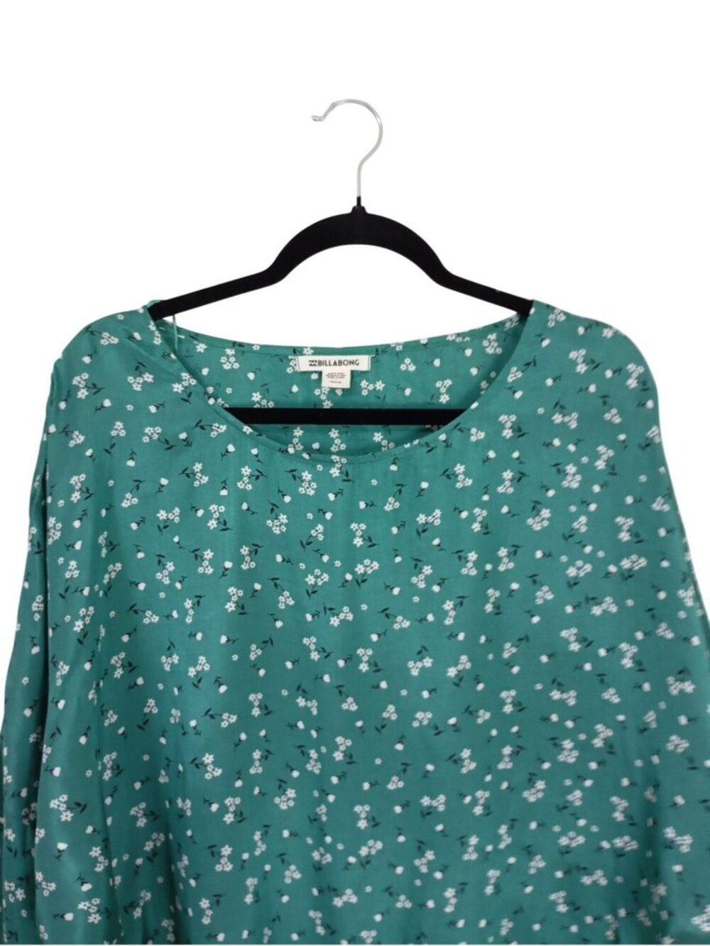 Billabong Green Floral Bell Sleeve Top Bohemia With Handkerchief Hem Size M - Picture 4 of 10